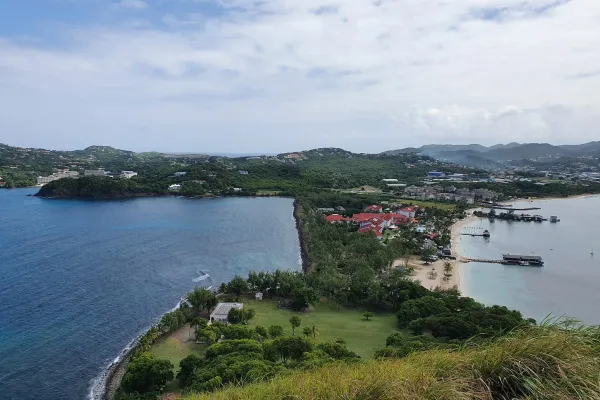 View from Fort Rodney in St. Lucia showing the meeting of ocean and sea